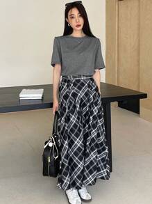 DAZY 女士纯色圆领短袖休闲 T 恤，夏季 - 深灰色 - 查看 8
