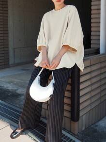 FRIFUL Women Casual Loose Solid Color T-Shirt, Autumn,Ruffle - Beige - View 8