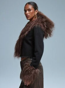 MUSERA Fluffy Denim Jacket Spring 90's Cute Summer Evening Party Elegant - Black - View 2