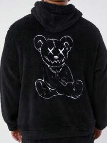 Manfinity VCAY Bộ quần short và áo hoodie thêu hình gấu Teddy rộng rãi cho nam cỡ lớn - màu đen - Xem 2