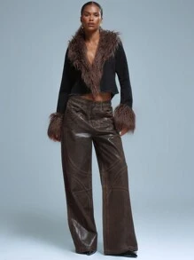 MUSERA Fluffy Denim Jacket Spring 90's Cute Summer Evening Party Elegant - Black - View 4