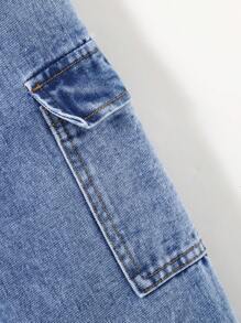 SHEIN 2pcs/Set Young Boy Stonewashed Cargo Pocket Half-Zip Hooded Blue Denim Sweatshirt And Loose Fit Cargo Denim Jogger Jeans Set ,Suitable For Young Boys Fall/Winter Clothes