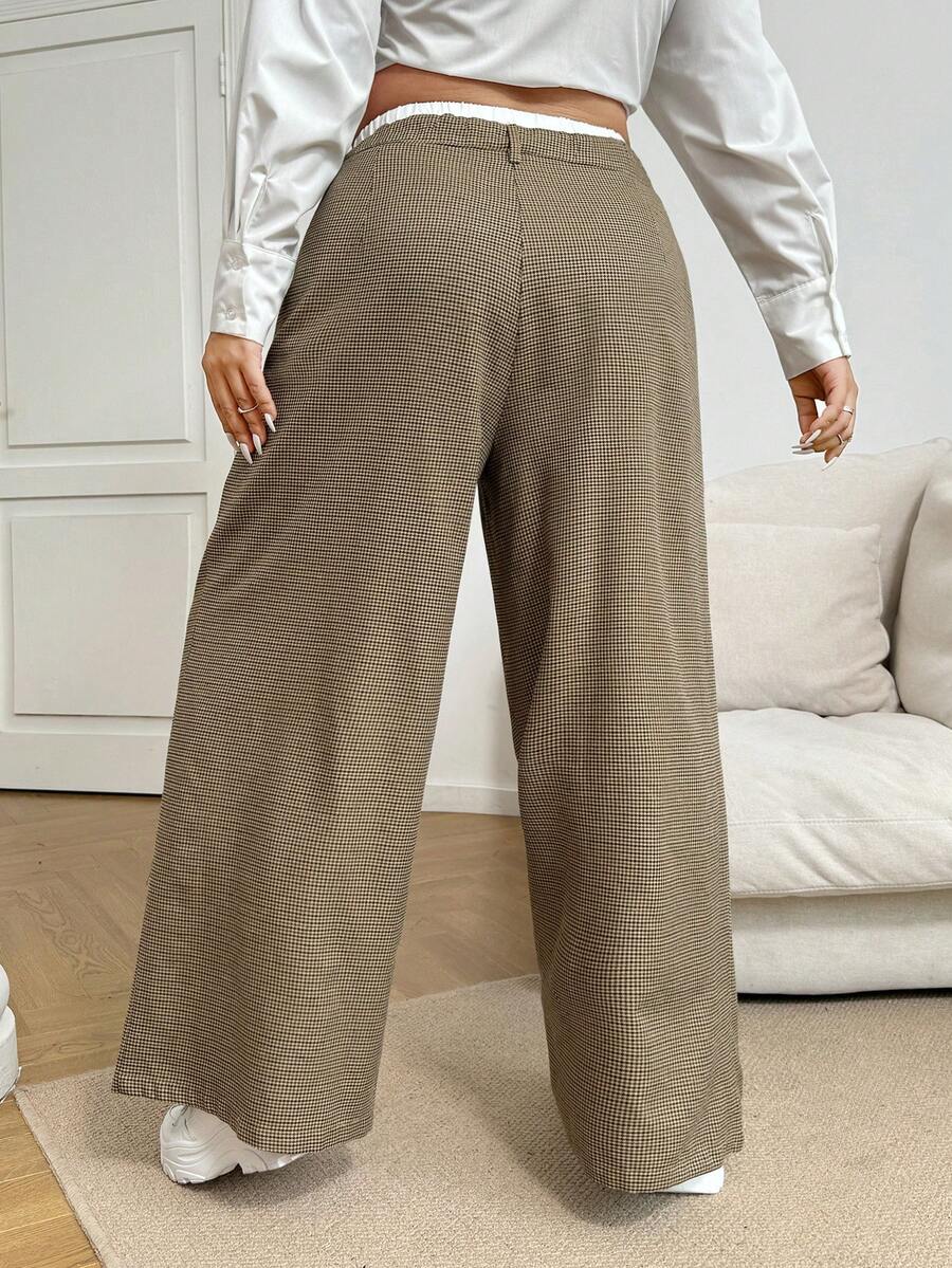 SHEIN EZwear Calças Casuais Tipo Cargo de Perna Larga Estampa Xadrez