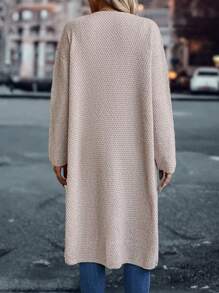 SHEIN LUNE Women's Solid Color Minimalist Long Cardigan Cozy Sweater - Apricot - View 2