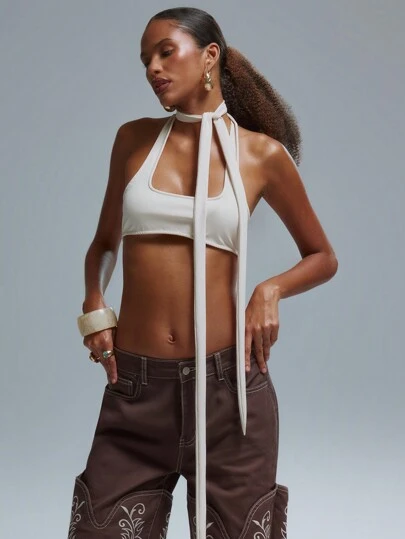 MUSERA Sexy Extreme Crop Strappy Neck Tie Halter Tank Top Summer Ibiza Going Out Tops Festival Spring Holiday