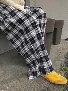 FRIFUL Women's Casual Check Print Draw String Waist Loose Pants, Autumn Plaid - Multicolor - View 7