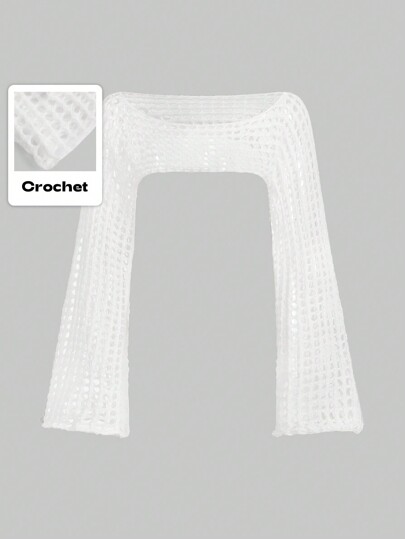 Grunge Punk Suéter blanco de punto calado y recortado ultra para verano, tallas grandes, para la escuela