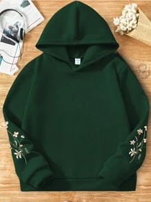 Tween Girl Floral Print Hooded Long Sleeve Sweatshirt