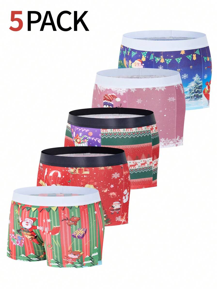 5pcs/Pack Men's Guitar Print Boxer Briefs For Christmas - Multicolor - View 1