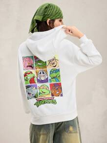 TEENAGE MUTANT NINJA TURTLES | SHEIN Women's Casual Cartoon & Slogan Print Drop Shoulder Loose Pouch Pocket Drawstring Hoodie Sweatshirt, Spring Autumn