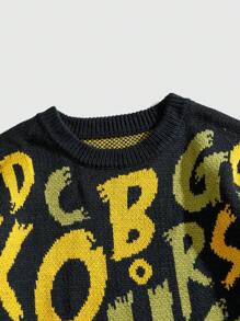 ROMWE MEN Street Life Men's English Text Jacquard Crew Neck Long Sleeve Casual Pullover Top, For Daily Wear - Navy Blue - View 3