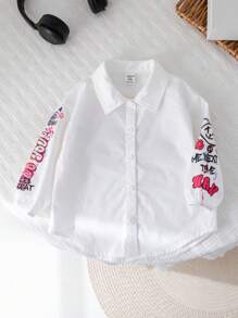 SHEIN Baby Girl Cute Graffiti Cartoon Printed Long Sleeve Shirt, Autumn/Winter