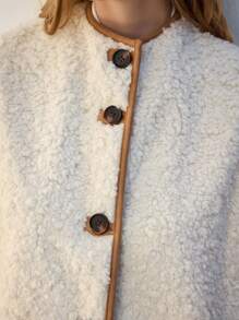 Maija Women's Plain Single-Breasted Loose Fit Faux Shearling Jacket, Autumn/Winter