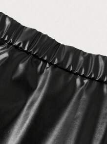 EARO 时尚优雅简约高端黑色单排扣开衩PU皮裙，女士修身半身裙，秋冬款，时尚优雅，修身显瘦，高腰设计，弹力腰带，性感A字PU中长裙，休闲春季款 - 黑色 - 查看 5