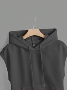 SHEIN EZwear Women's Summer Drawstring Batwing Sleeve Casual Hooded Gray Knit Top