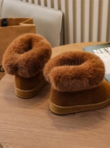 Children's Solid Color Warm Snow Boots, Suitable For Boys And Girls, For Ice Skating And Outdoor Activities In Autumn & Winter - Brown - View 2