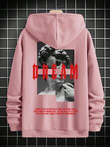 Manfinity EMRG 男士休闲宽松雕塑印花连帽运动衫，秋季 - 粉色 - 查看 4