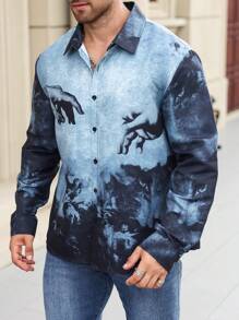Manfinity LEGND Camisa casual de manga larga con botones y estampado manual para hombres de talla grande, otoño