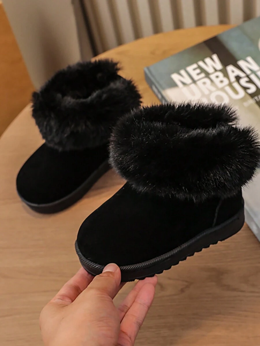 Botas de nieve gruesas y cálidas para niños pequeños y bebés, adecuadas para esquiar y actividades al aire libre, invierno - Negro - Ver 1
