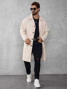 Manfinity CasualCool Men's Casual Simple Button Up Trench Coat, Autumn,Winter Men Jacket