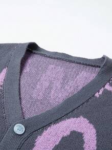 Claim Dot Áo cardigan dáng rộng họa tiết chữ dài tay dáng rộng cho nam cho mùa thu đông - Màu xám đen - Xem 7