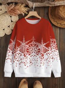 INAWLY Damen Geometrisches Muster Oversized Crew Neck Lässig Sweatshirt, Herbst/Winter Pullover - Weiss - Übersicht 5