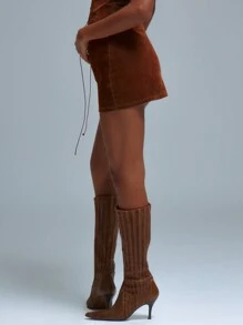 MUSERA Brushed Mini Denim Skirt Spring 90's Y2k Cute Sexy Summer Festival Vacation - Brown - View 3