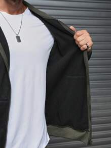 Manfinity Homme Áo hoodie thường ngày có khóa kéo phía trước màu trơn dành cho nam - màu đen - Xem 7