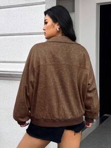 SHEIN EZwear Plus Size Women's Fashionable Brown Jacket For Autumn, Fall Clothes - Rust Brown - View 2