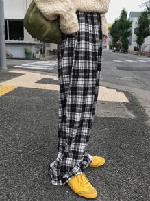 FRIFUL Women's Casual Check Print Draw String Waist Loose Pants, Autumn Plaid - Multicolor - View 5