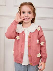 Cozy Pixies 3D花朵休闲百搭圆领长袖针织开衫