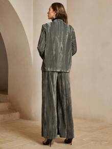 Anewsta Olive Green Plush Formal Women's Relaxed Suit Set - Olive Green - View 2