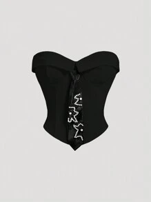 SHEIN MOD Damska bluzka typu tuba z kołnierzykiem i ozdobą w postaci muszki, w stylu college'u, w kolorze białym - Czarne - Zobacz 1
