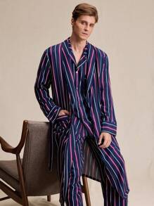 EverLounge Colorful Striped Shawl Collar Long Sleeve Pocket Loose Casual Loungewear Robe For Men - Multicolor - View 6
