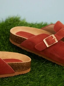 SHUZIA 女士时尚圆头软木鞋床拖鞋，带可调节带扣带 - 橘色 - 查看 7