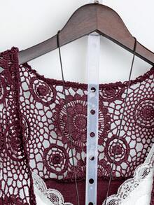 Plus Size Sleeveless Lace Patchwork Jacket, Summer - Burgundy - View 4