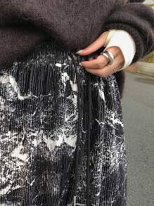 FRIFUL Pantalones casuales para mujer con bolsillo de cordón y estampado completo