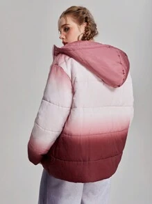 SHEIN 青少年女孩中性款大廓型漸層抽繩連帽長版加厚保暖冬外套 - 紅色 - 查看 2