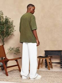 SUMWON 超大版型基本款水洗短袖 T 恤 - 軍綠色 - 查看 2