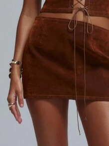 MUSERA Brushed Mini Denim Skirt Spring 90's Y2k Cute Sexy Summer Festival Vacation - Brown - View 5