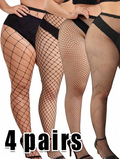 4pcs/pack Plus Size Fishnet Stockings