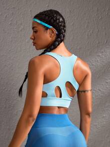 Powerista Áo ngực thể thao bó sát hở lưng màu trơn dành cho nữ hàng ngày - Màu xanh lam - Xem 4