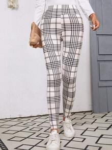 EMERY ROSE Women Elastic Waist Plaid Printed Leggings