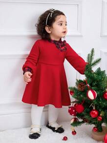SHEIN Matching Mother Daughter Winter Dresses - Long Sleeve Plaid Patchwork Dress, Vintage Christmas Family Outfits