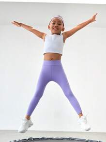 SHEIN 年轻女孩星空印花瑜伽紧身裤，带口袋，高弹力百搭经典健身裤，适合户外运动、慢跑、骑自行车、徒步旅行、室内训练 - 紫色 - 查看 3