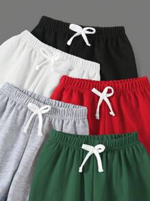 SHEIN Young Boy Casual Elastic Waist Ribbed Hem 5 Pieces Baggy Sweatpants - Multicolor - View 5