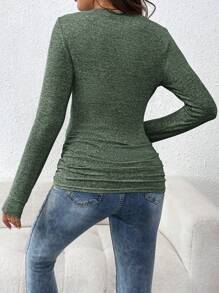 SHEIN Effen kleur zwangerschaps T-shirt met ronde hals en lange mouwen, getailleerd, lente en herfst