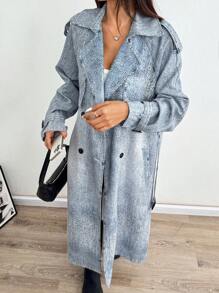 SHEIN EZwear Abrigo largo de efecto de mezclilla informal y holgado para mujer, de otoño/invierno