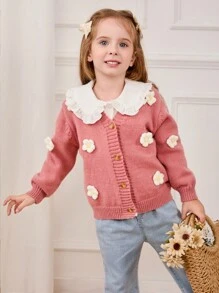 Cozy Pixies 3D花朵休闲百搭圆领长袖针织开衫