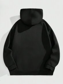 ROMWE MEN Street Life Men's Gothic Skeleton Hand Glow In The Dark Print Hoodie, Halloween - Black - View 5